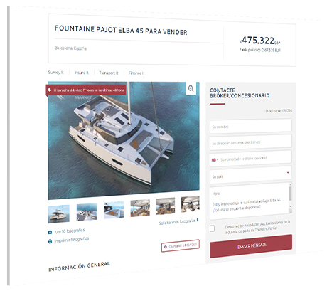 Captura de pantalla del anuncio de barcos de TheYachtMarket