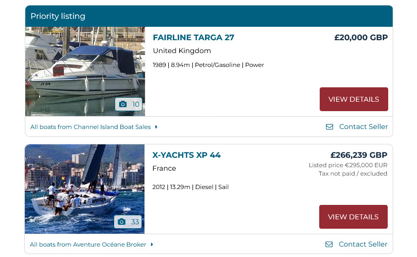 Example of 'Priority Search' listing compared with standard advert