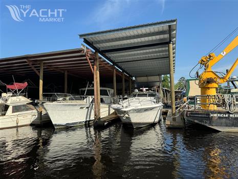 Sea Ray 500 - Boats docked under a covered marina, featuring a 1995 Sea Ray 500.