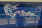 Marlago FS 35 - 2008 Marlago FS 35 boat logo with marlin design on blue background.