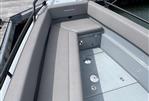 Axopar 28 CABIN - 2019 Axopar 28 CABIN boat with gray seating at a dock.