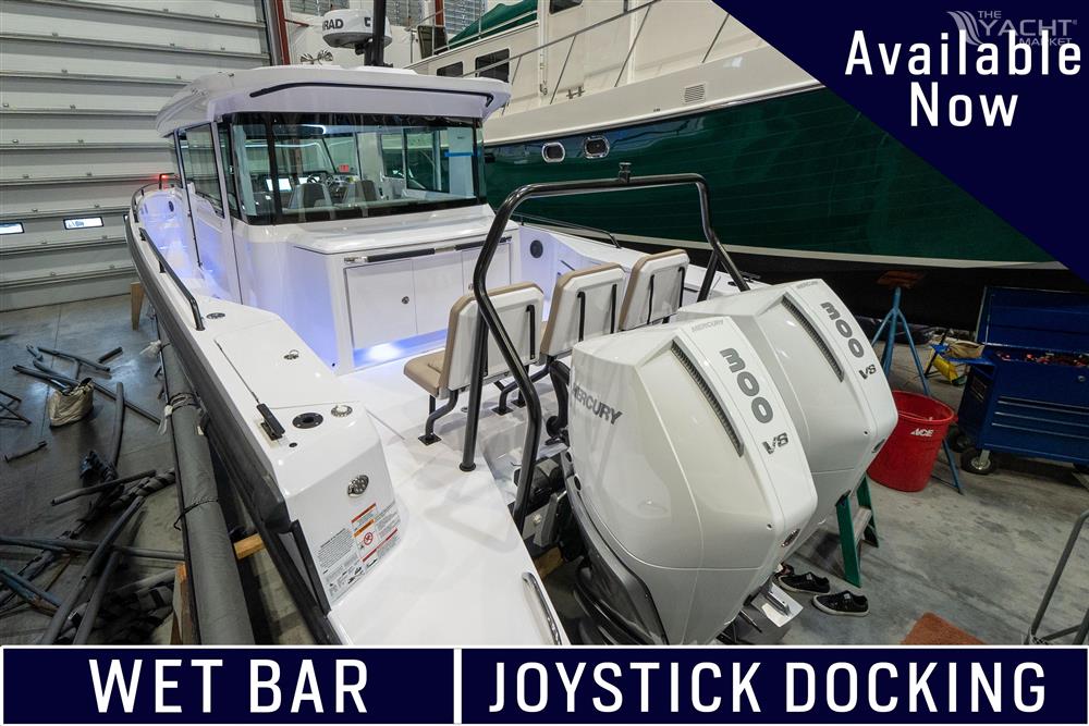 Axopar 37 Cross Cabin XC - 2024 Axopar 37 Cross Cabin XC with wet bar and joystick docking, available now.