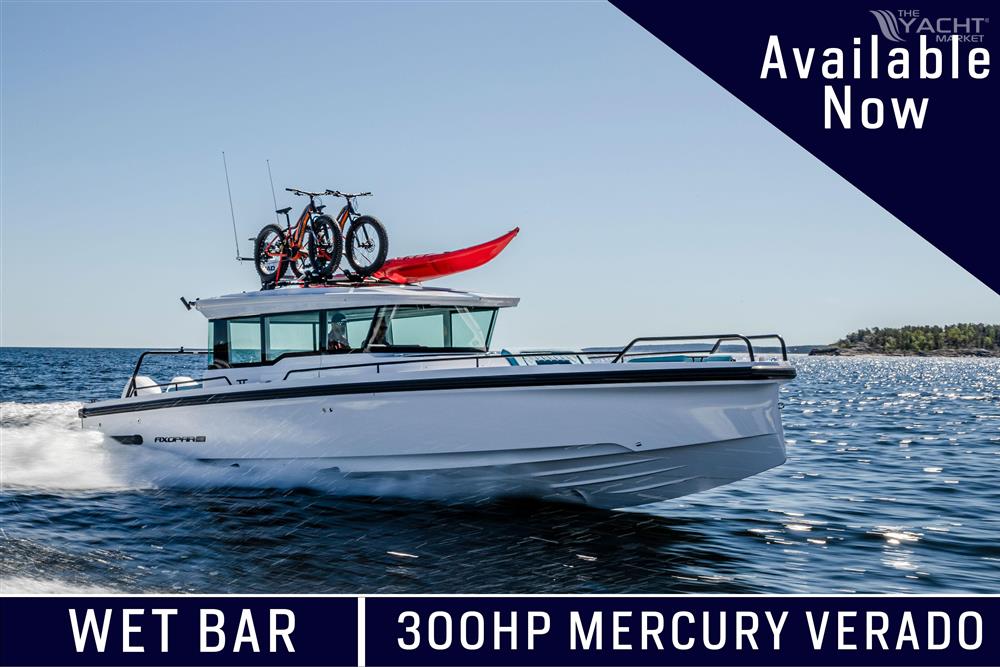 Axopar 37 Cross Cabin XC - 2024 Axopar 37 Cross Cabin XC boat with wet bar and 300HP Mercury Verado engine.