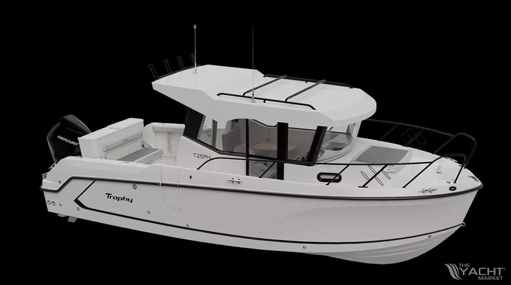 Bayliner T25 PILOTHOUSE - 2024 Bayliner T25 PILOTHOUSE boat, side view, white exterior, black background.