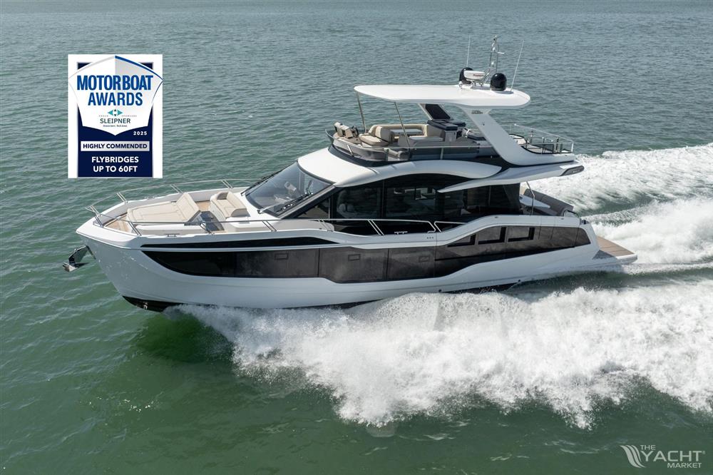 Galeon 560 Fly - 2025 Galeon 560 Fly yacht cruising, awarded for flybridges up to 60ft.