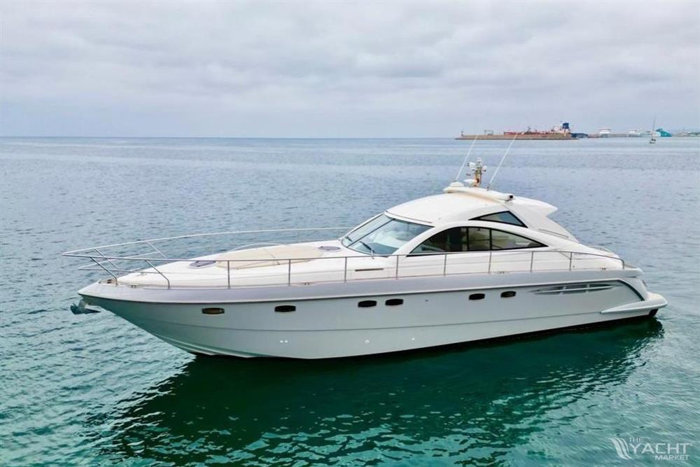 Fairline Targa 52 GT - 2006 Fairline Targa 52 GT yacht on calm sea, side view.