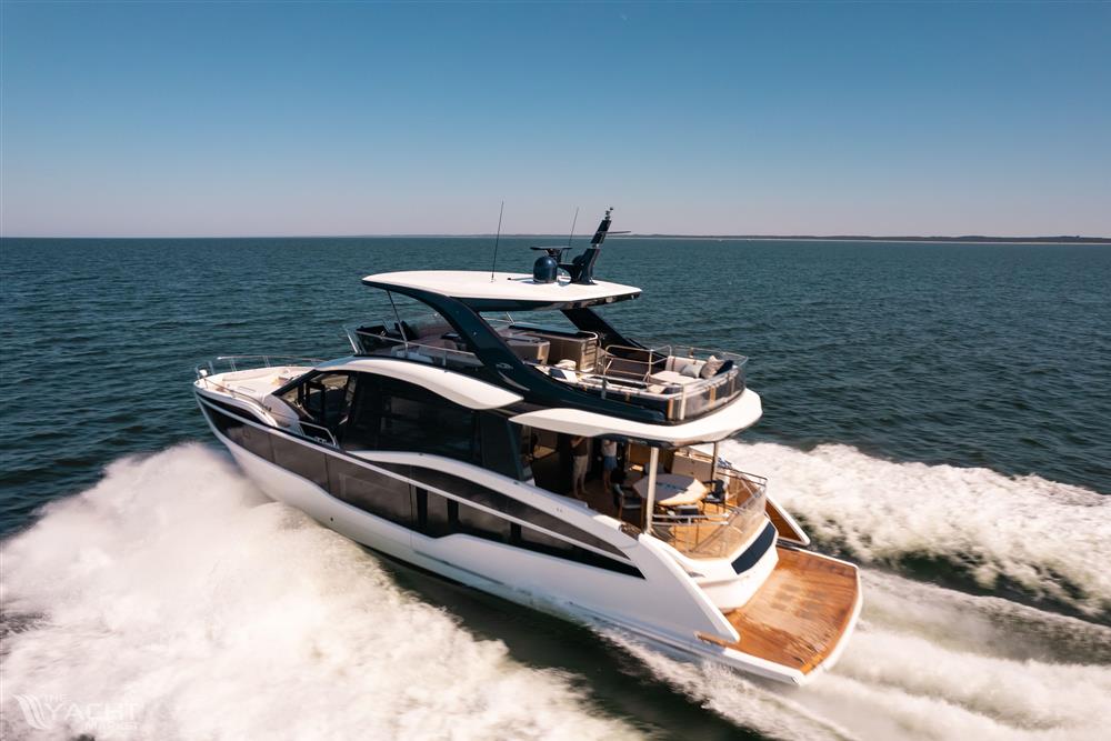 Galeon 620 FLY - 2025 Galeon 620 FLY yacht cruising on open sea under clear blue sky.