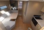 Princess V40 - Interior of 2018 Princess V40 yacht with modern kitchen and cozy seating area.