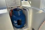 Westerly Merlin - Blue butane gas cylinder in 1986 Westerly Merlin yacht compartment.