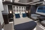 Galeon 640 Fly - Luxurious 2023 Galeon 640 Fly yacht bedroom with modern design and ambient lighting.