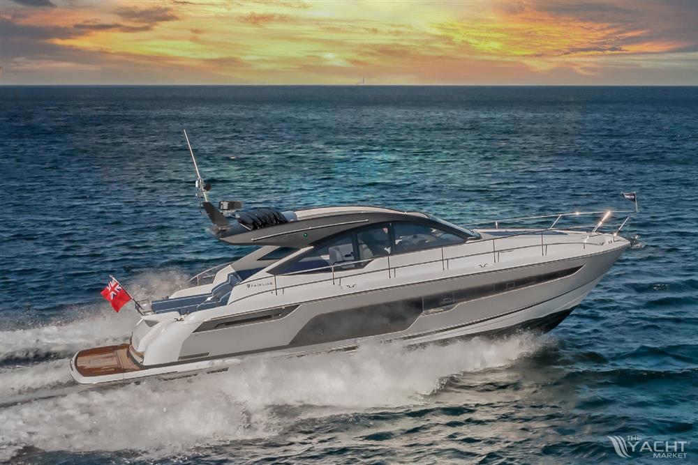 Fairline Targa 50 Open - 2025 Fairline Targa 50 Open yacht cruising at sunset on the ocean.