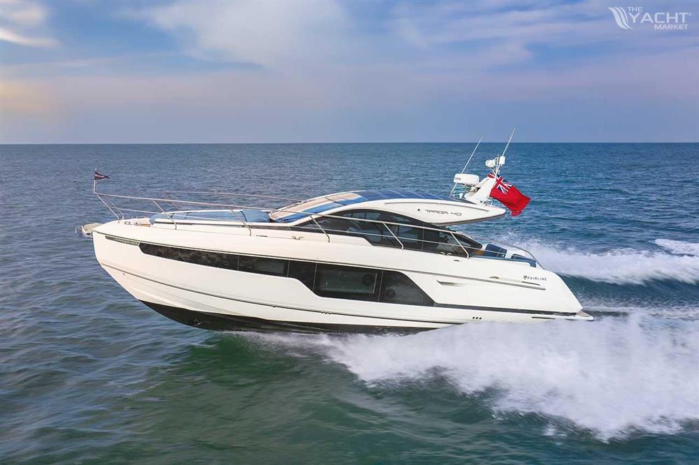 Fairline Targa 40 - 2025 Fairline Targa 40 yacht cruising on open sea under clear skies.