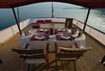 Shipyard James A. Silver (Scotland) Classic Gentleman Yacht - Aft Deck Dining – Teak Decking & Shaded Lounge Area
